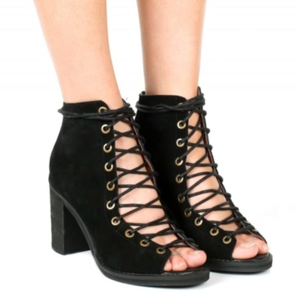 Jeffrey Campbell Black Lace-Up Heels with Back Zip
